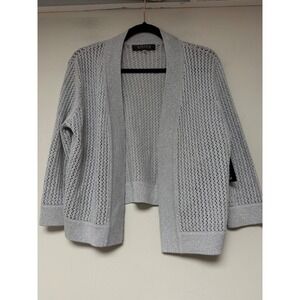 Kasper Silver Metallic Open‎ Knit Cardigan Sweater Womens PL Petite Large New